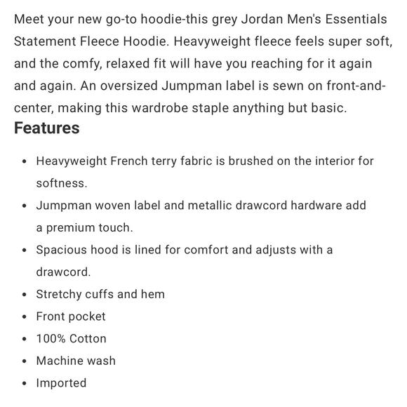 Jordan Essentials Heavyweight French Terry Statement Hoodie Men’s Size M Oatmeal - Picture 8 of 8